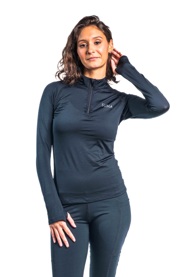 Remera fina con cierre Negra